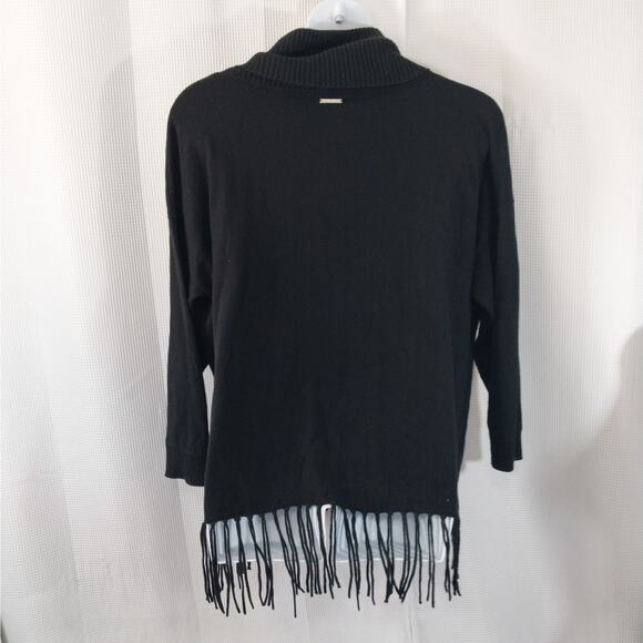 MICHAEL KORS! STRIKING BLACK KNIT, OVERSIZED, FRINGED COWL SWEATER! SZ 2X - Picture 5 of 11